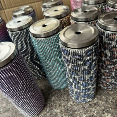 라인스톤 블링 다이아몬드 반짝이는 스테인리스 스틸 열 텀블러 커피 차 물 맥주 뚜?? 과 빨대를 포함