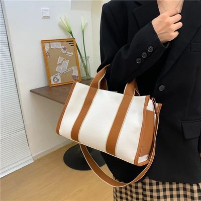 트렌드 캔버스 가방 여성 패션 어깨 핸드백 큰 용량 여성 단일 어깨 가방